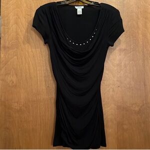 Cache Black Draped Top with Stud Details